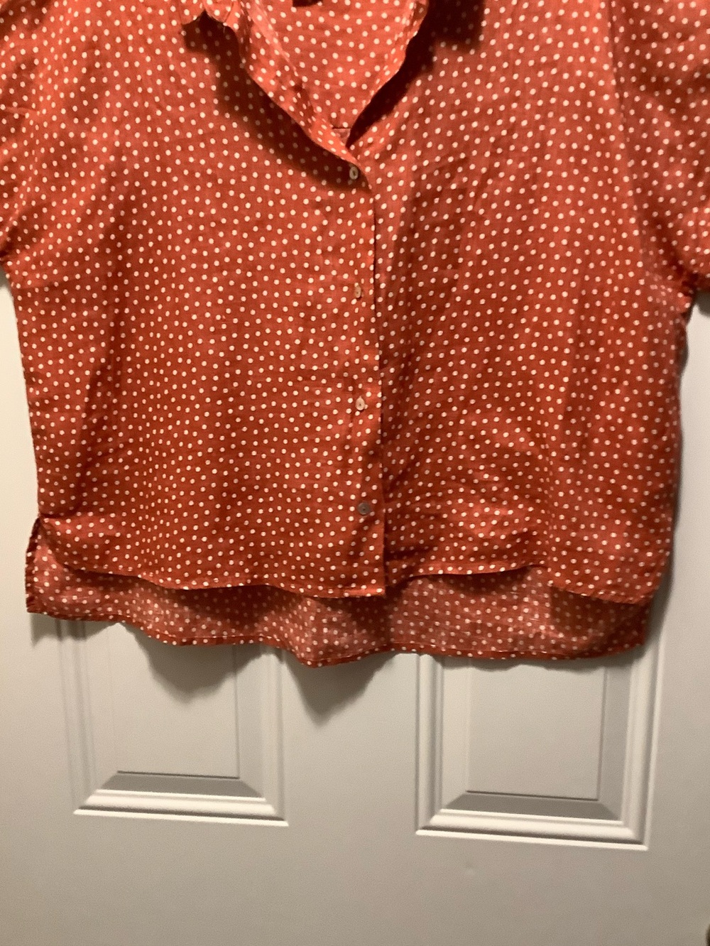 Rachel Zoe| Rust Polka Dot Sz M 100% Linen Boxy Button-up Relaxed Drop Shoulder - Picture 3 of 6